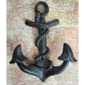 Cast Iron Anchor Wall Hook Nautical Beach Ocean Rustic Decor  8" Long